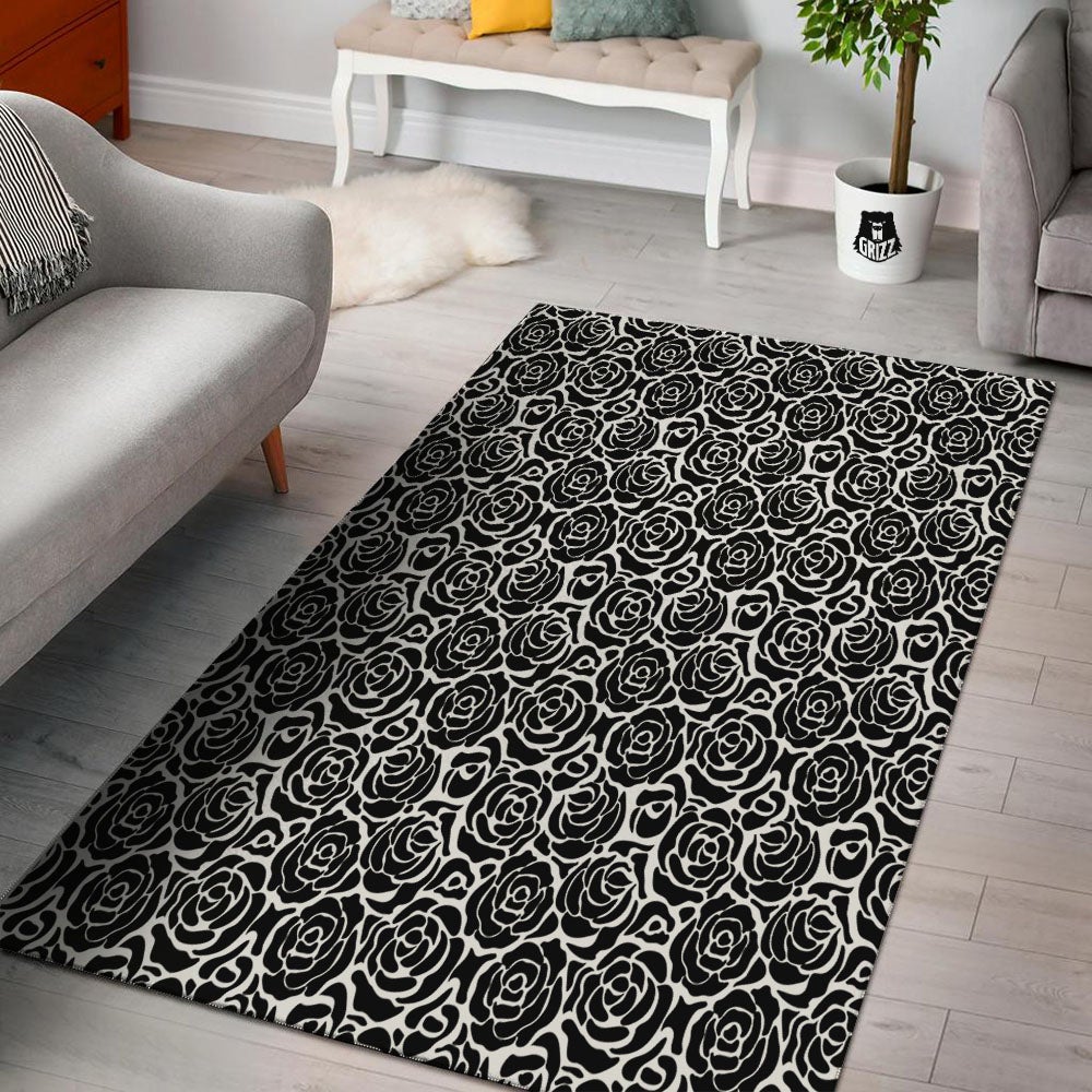Rose Print Monochrome Pattern Floor Mat-grizzshop