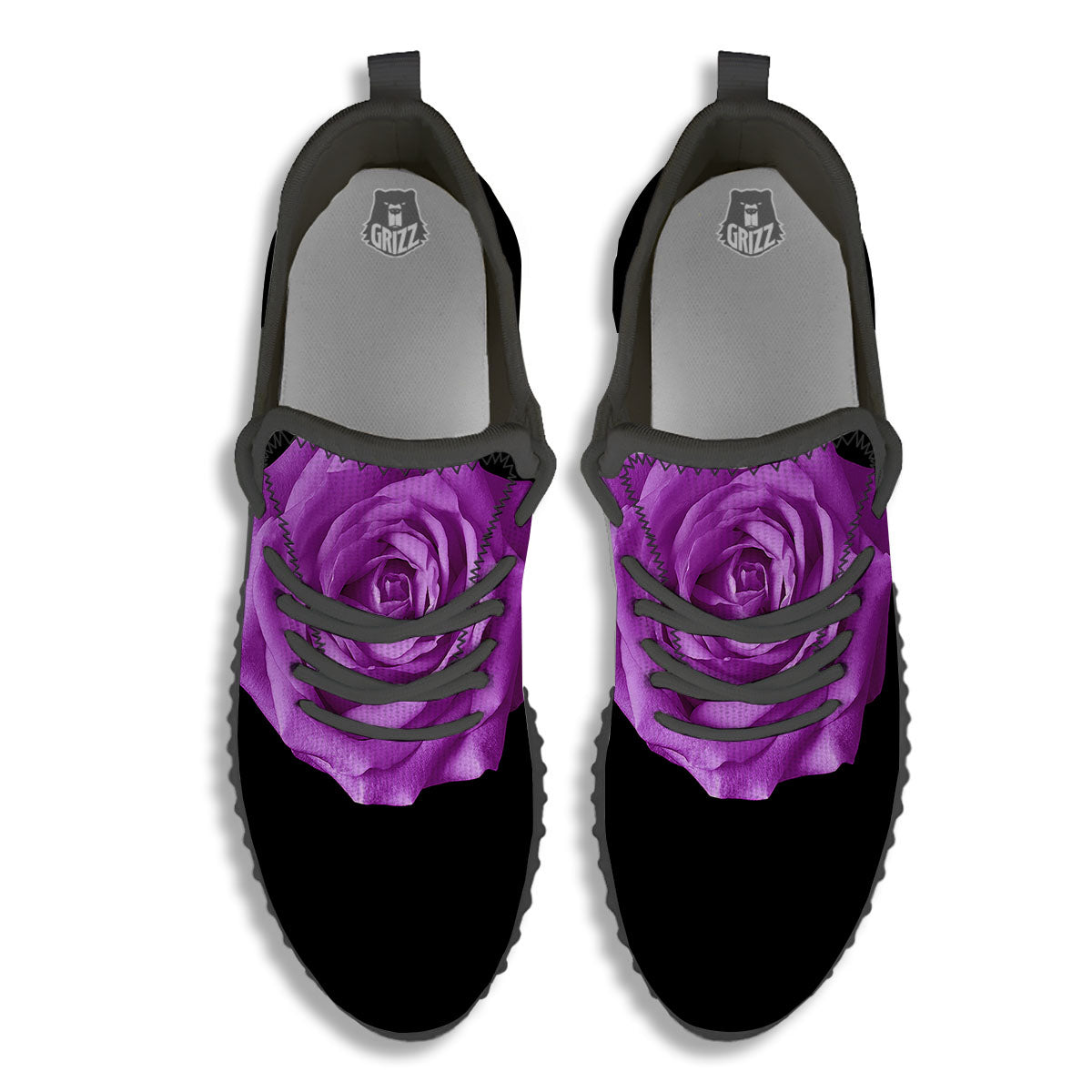 Rose Purple Dark Print Black Walking Shoes-grizzshop