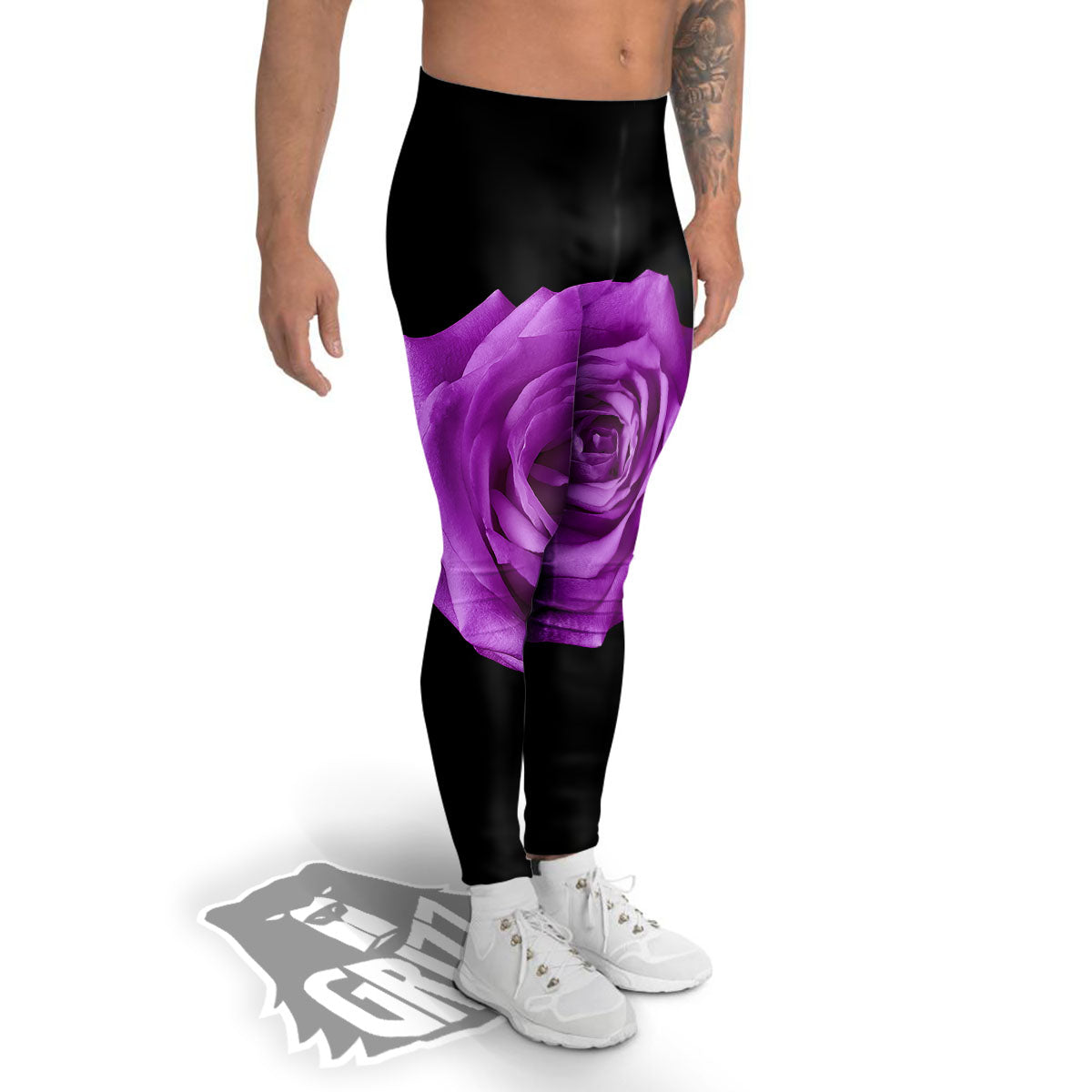Rose Purple Dark Print Men's Leggings-grizzshop