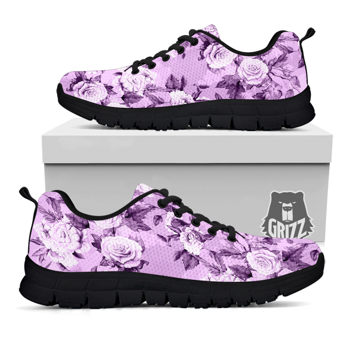 Rose Purple Print Pattern Black Sneaker-grizzshop