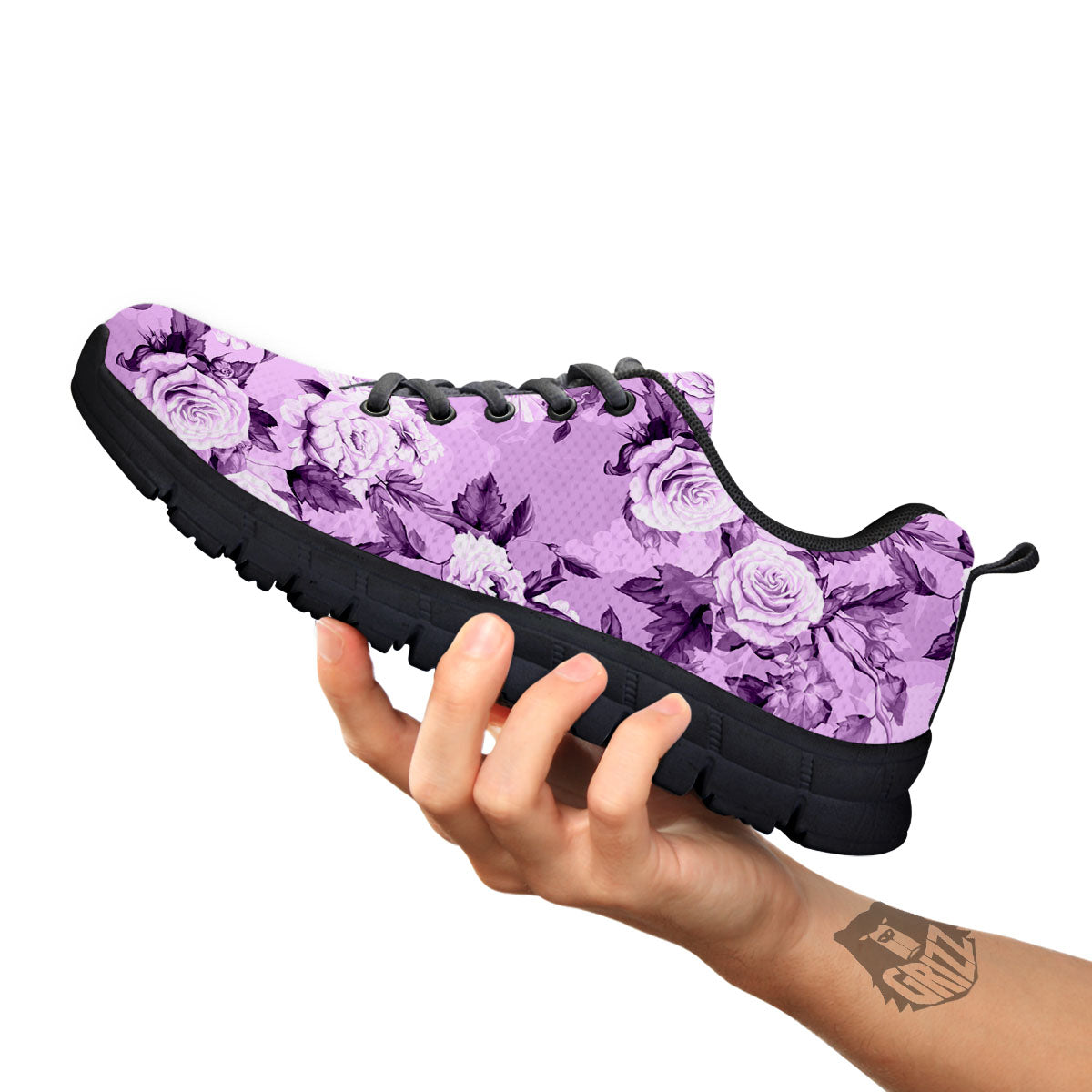 Rose Purple Print Pattern Black Sneaker-grizzshop