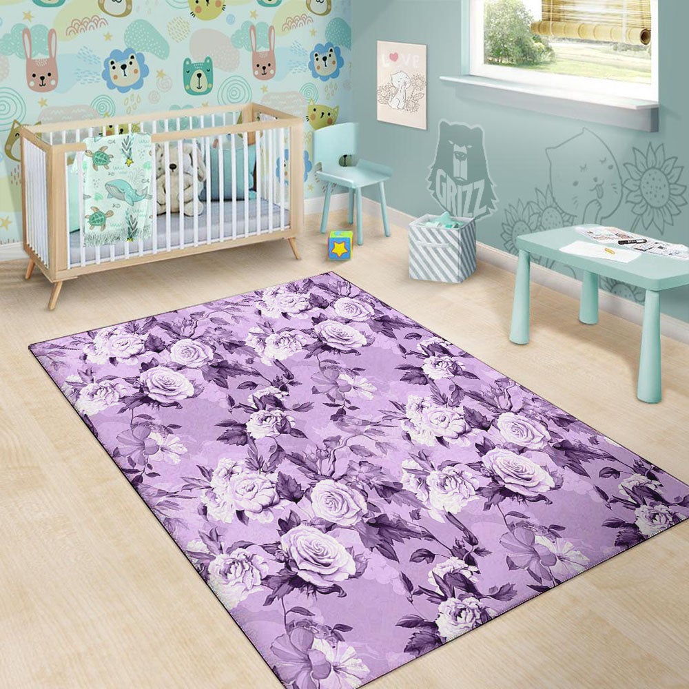 Rose Purple Print Pattern Floor Mat-grizzshop