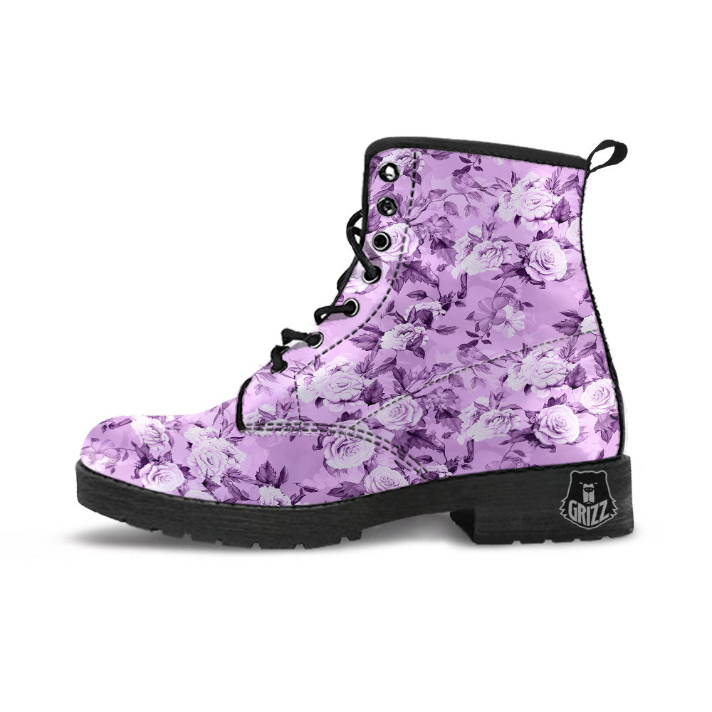 Rose Purple Print Pattern Leather Boots-grizzshop