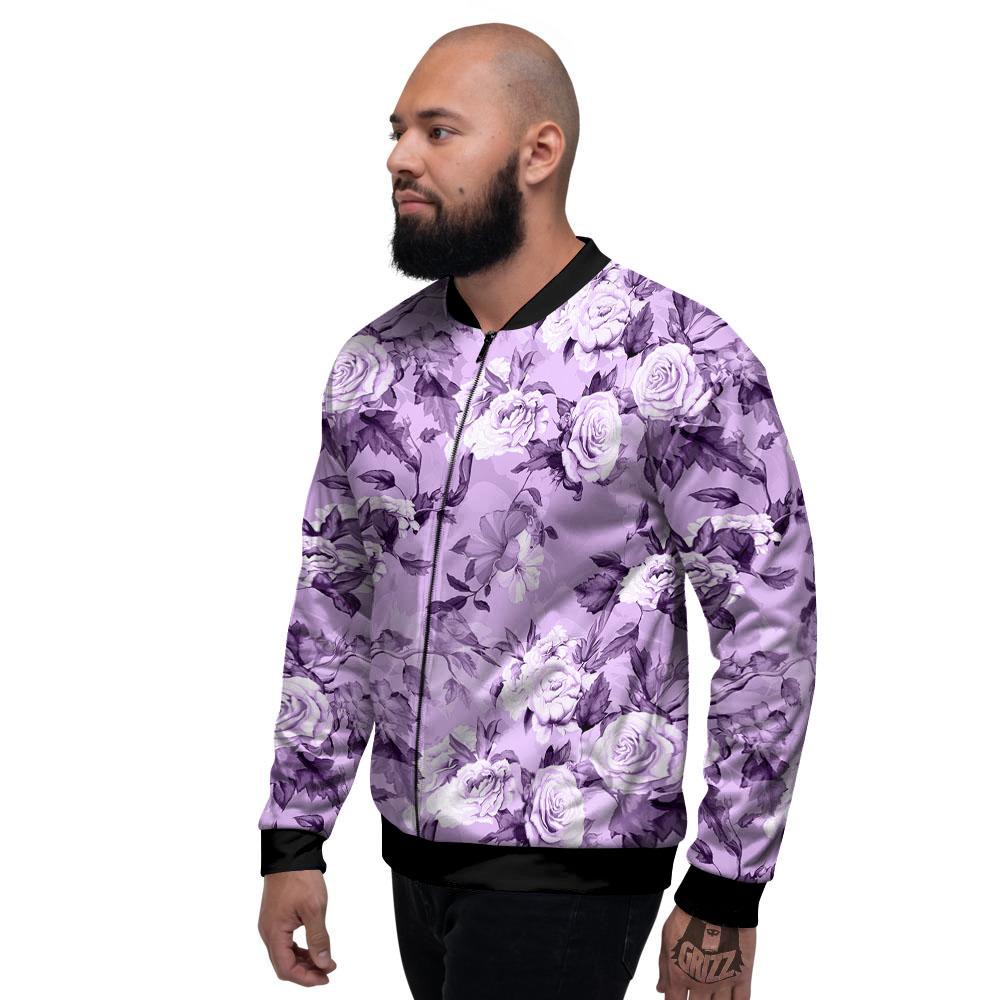 Rose Purple Print Pattern Men's Bomber Jacket-grizzshop