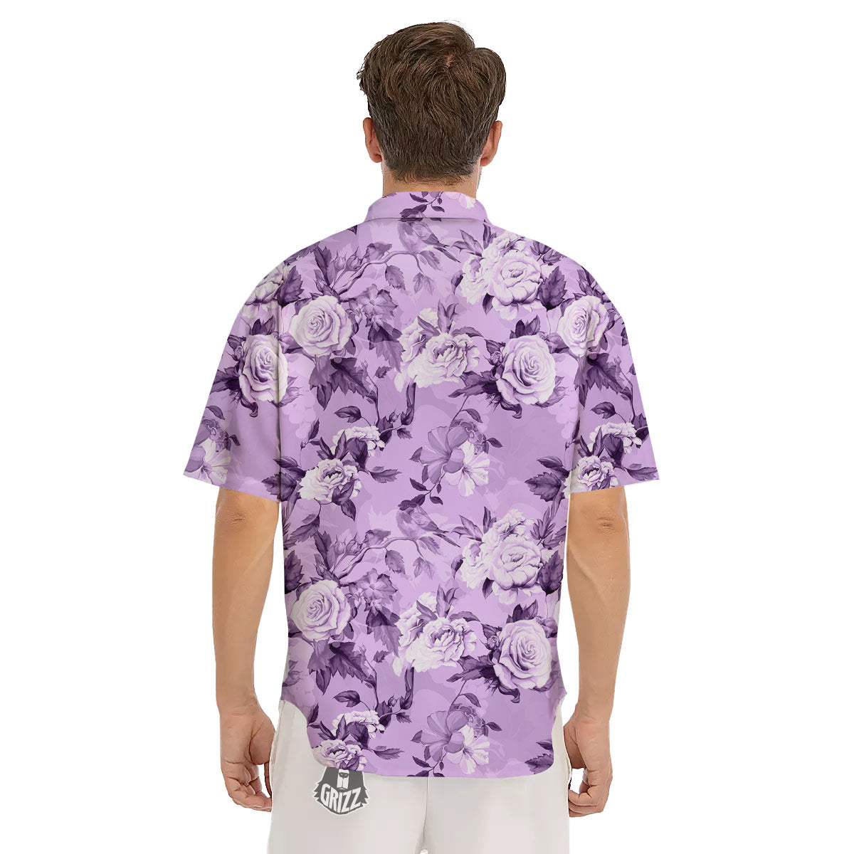 Rose Purple Print Pattern Men's Short Sleeve Shirts-grizzshop