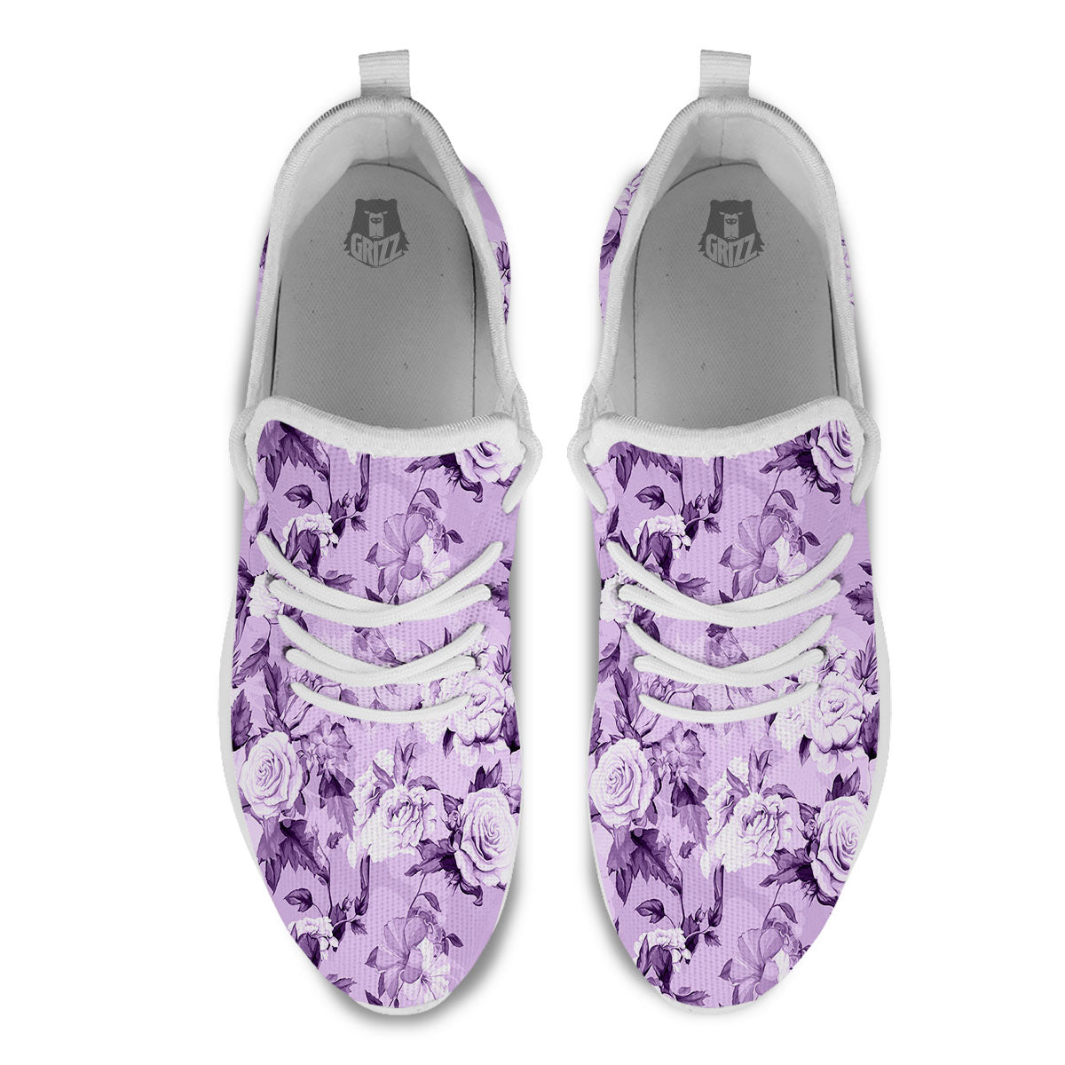 Rose Purple Print Pattern White Athletic Shoes-grizzshop