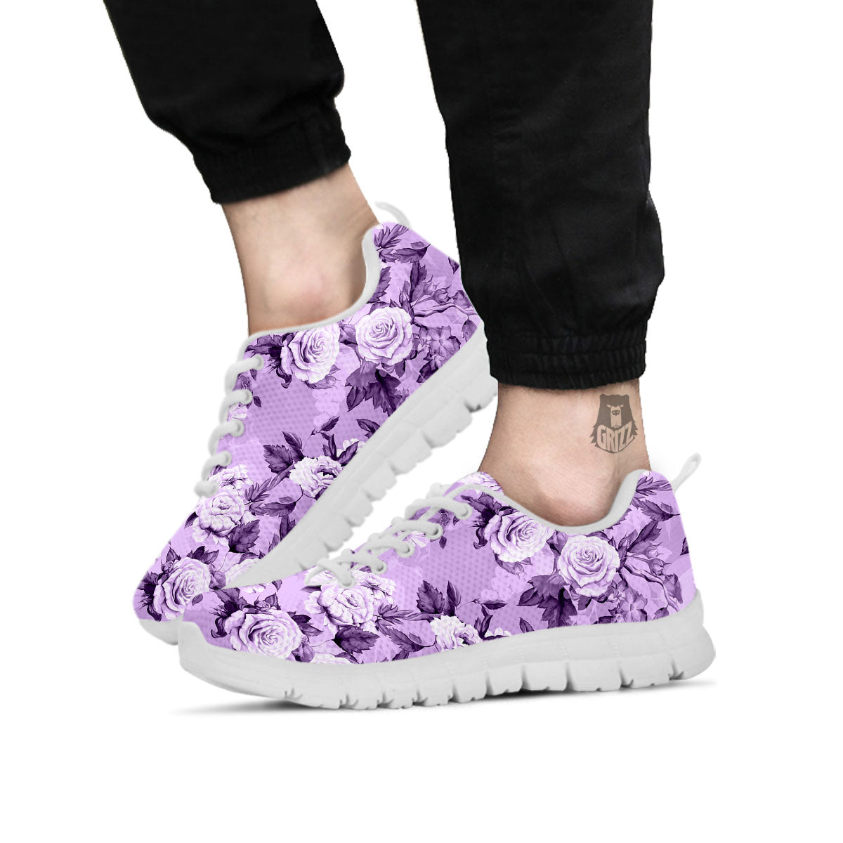 Rose Purple Print Pattern White Sneaker-grizzshop