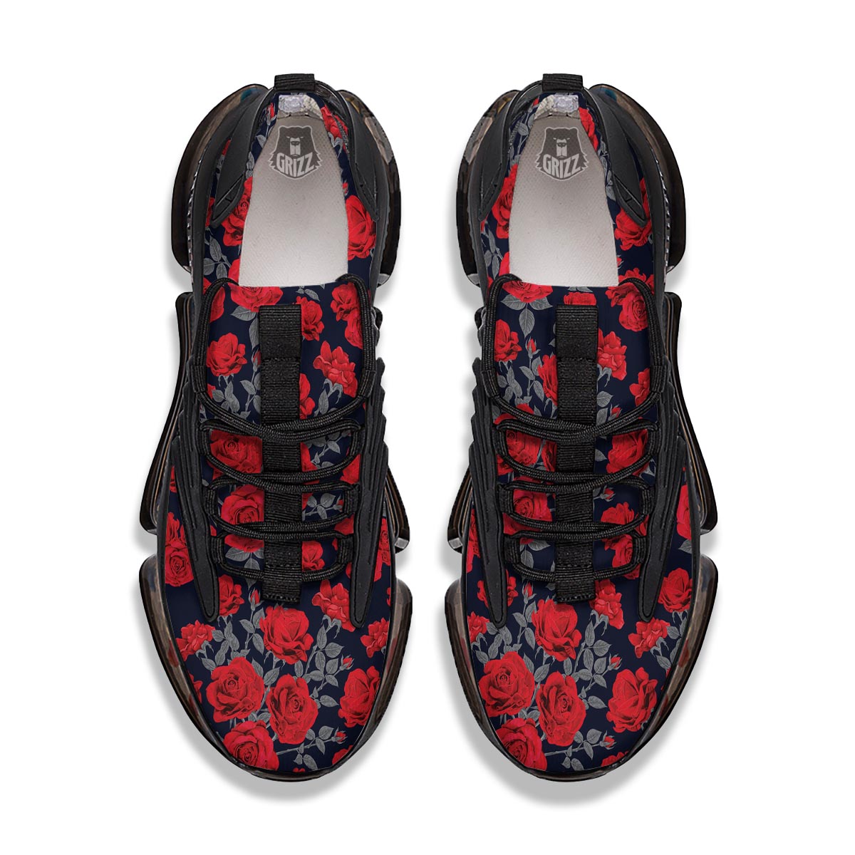 Rose Red Print Pattern Black Gym Shoes-grizzshop