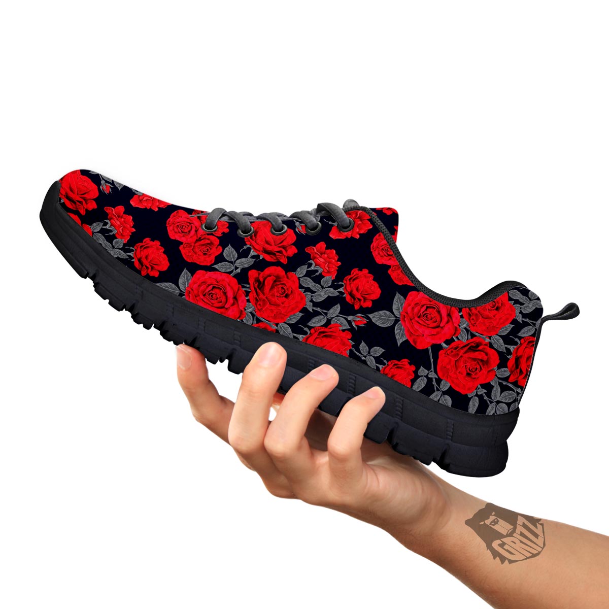 Rose Red Print Pattern Black Sneaker-grizzshop