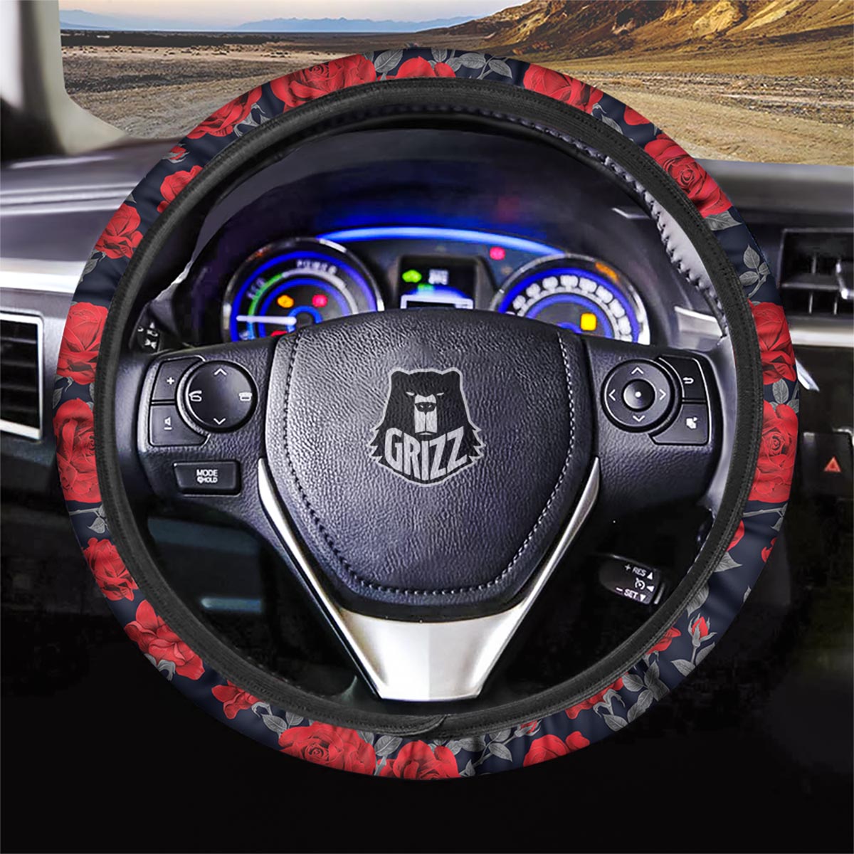 Rose Red Print Pattern Car Steering Wheel Cover-grizzshop