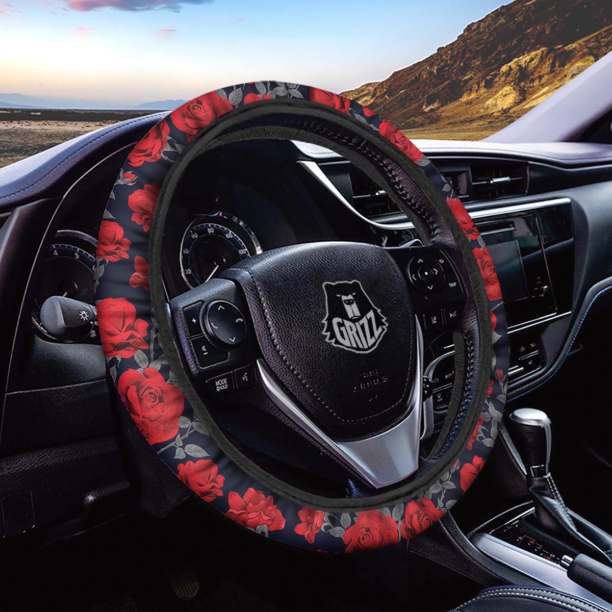 Rose Red Print Pattern Car Steering Wheel Cover-grizzshop