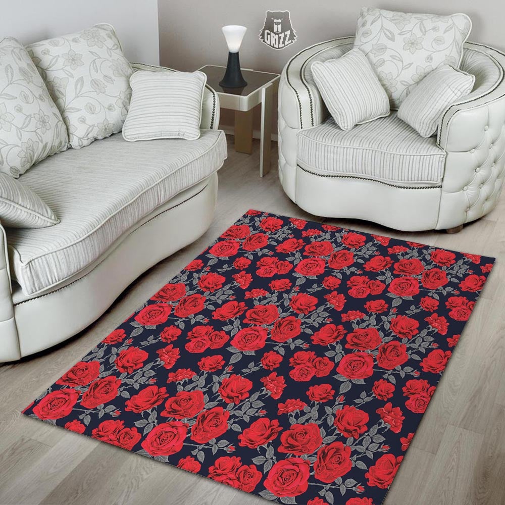 Rose Red Print Pattern Floor Mat-grizzshop