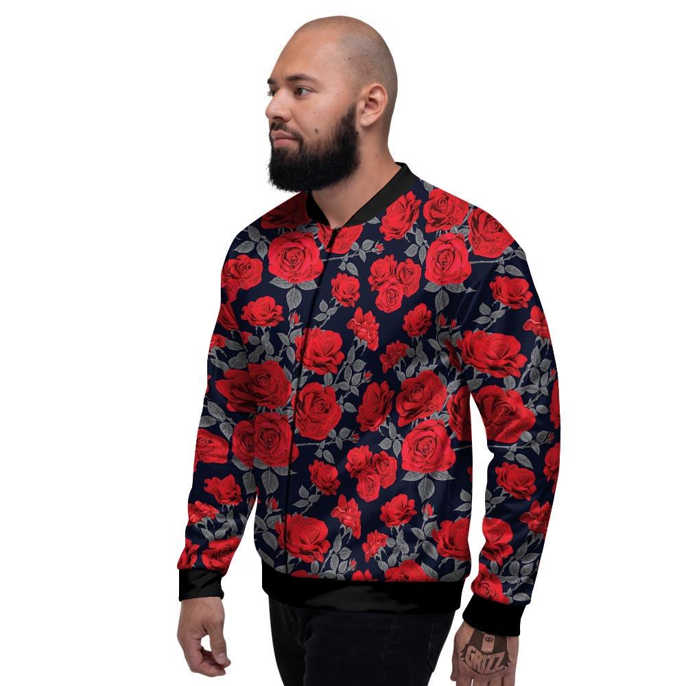 Rose Red Print Pattern Men's Bomber Jacket-grizzshop