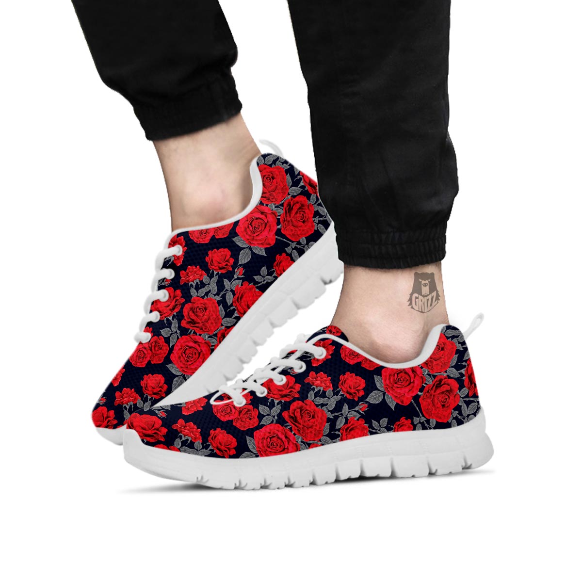 Rose Red Print Pattern White Sneaker-grizzshop