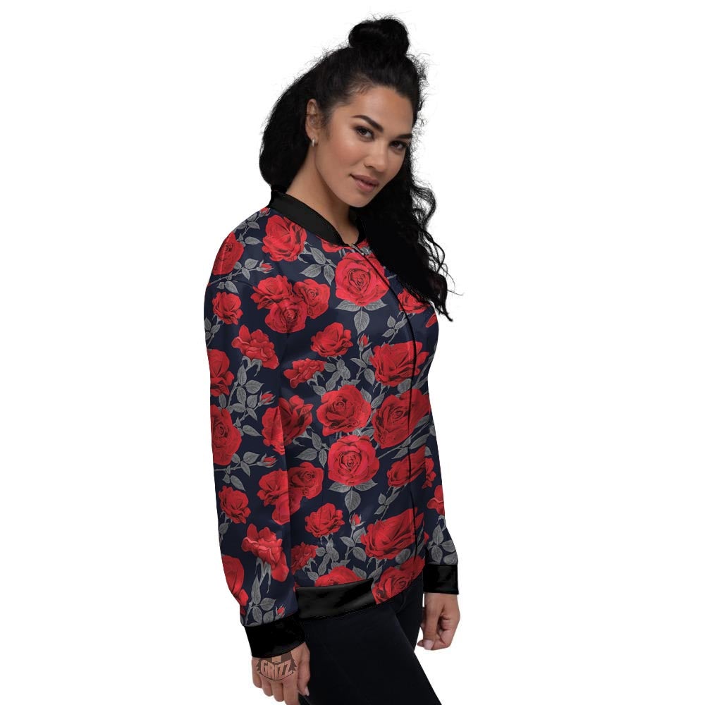 Rose Red Print Pattern Women's Bomber Jacket-grizzshop