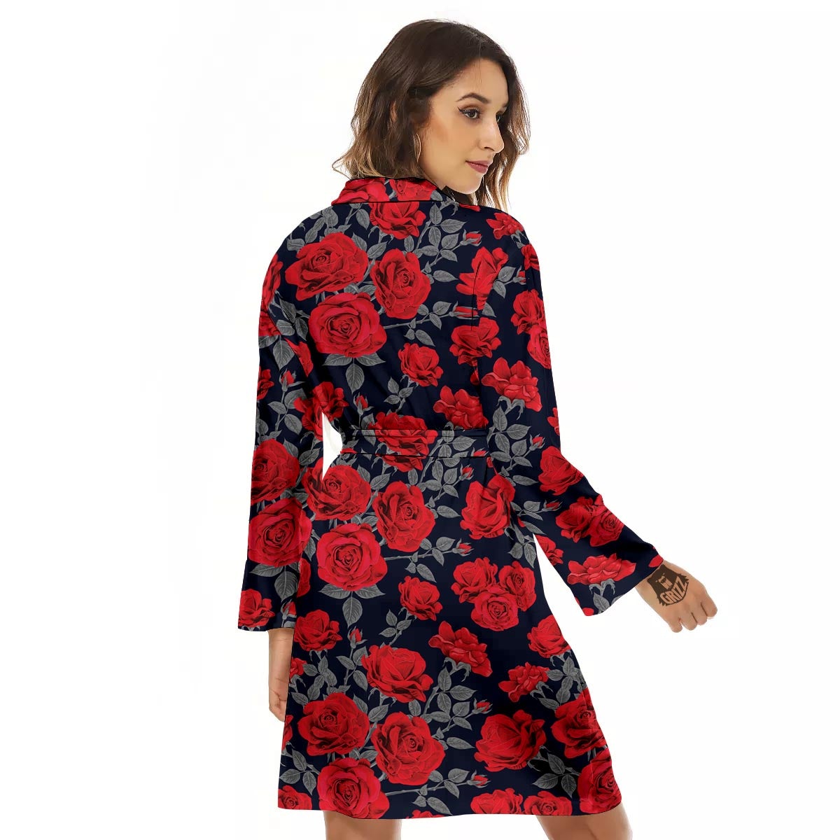 Rose Red Print Pattern Women's Robe-grizzshop