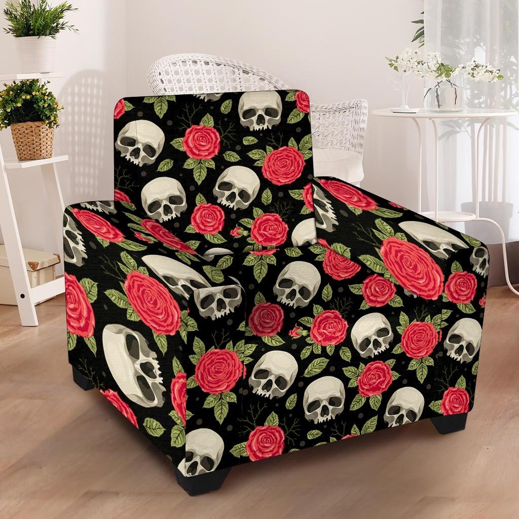 Rose Skull Armchair Cover-grizzshop