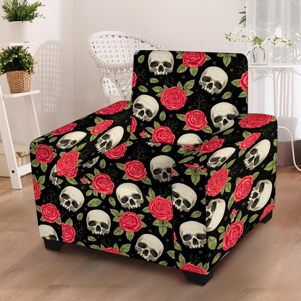 Rose Skull Armchair Cover-grizzshop