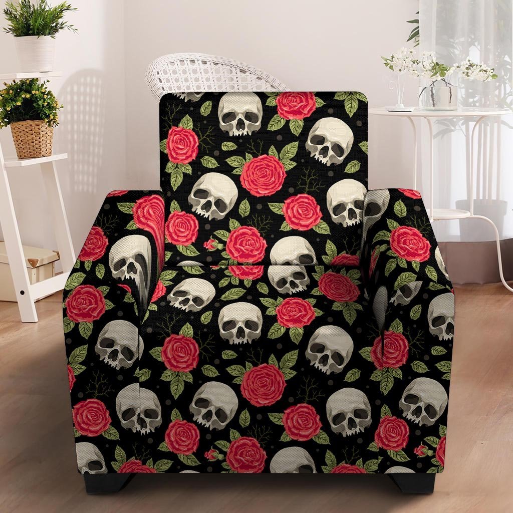 Rose Skull Armchair Cover-grizzshop