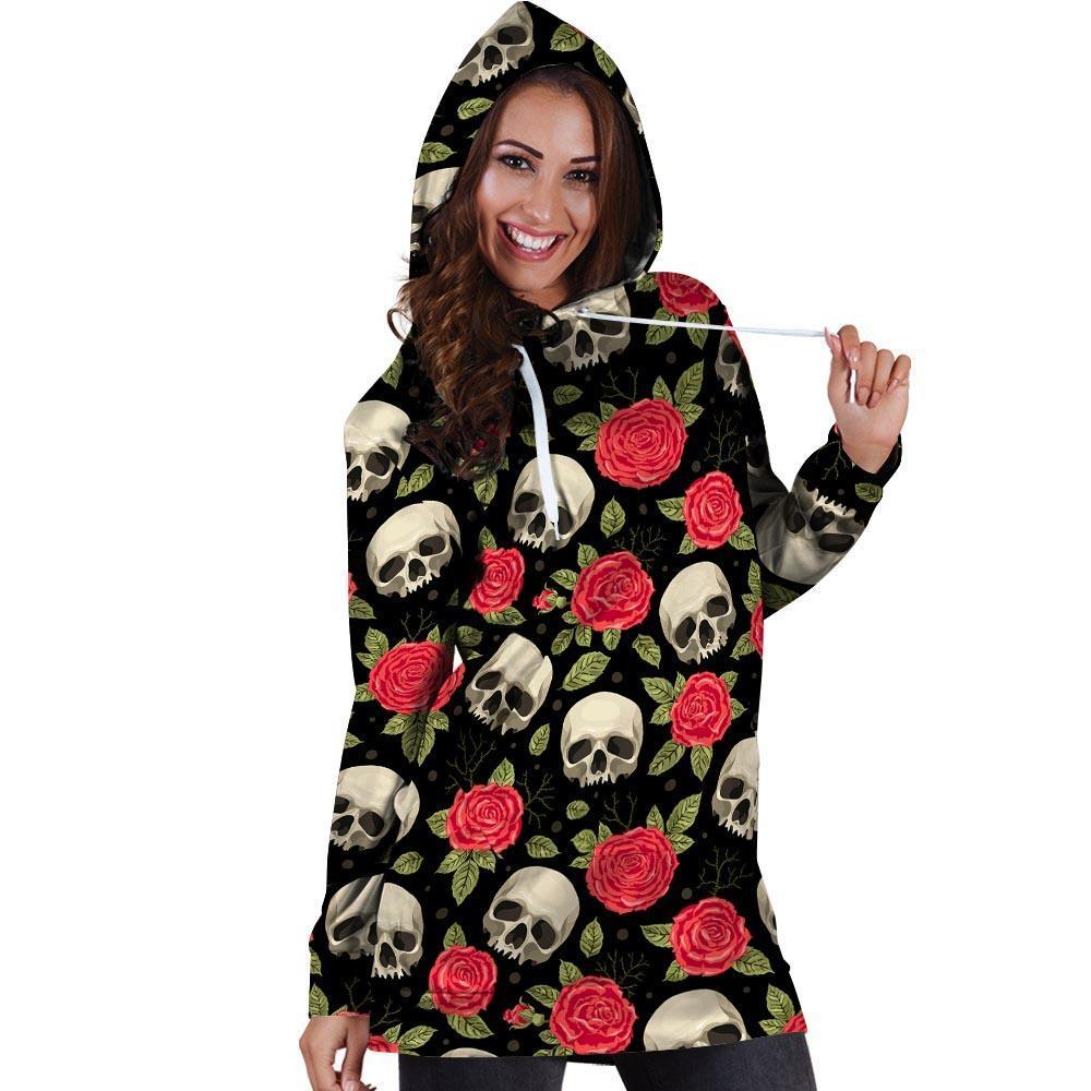 Rose Skull Hoodie Dress-grizzshop