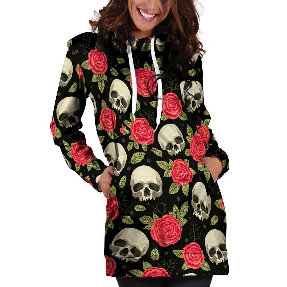 Rose Skull Hoodie Dress-grizzshop