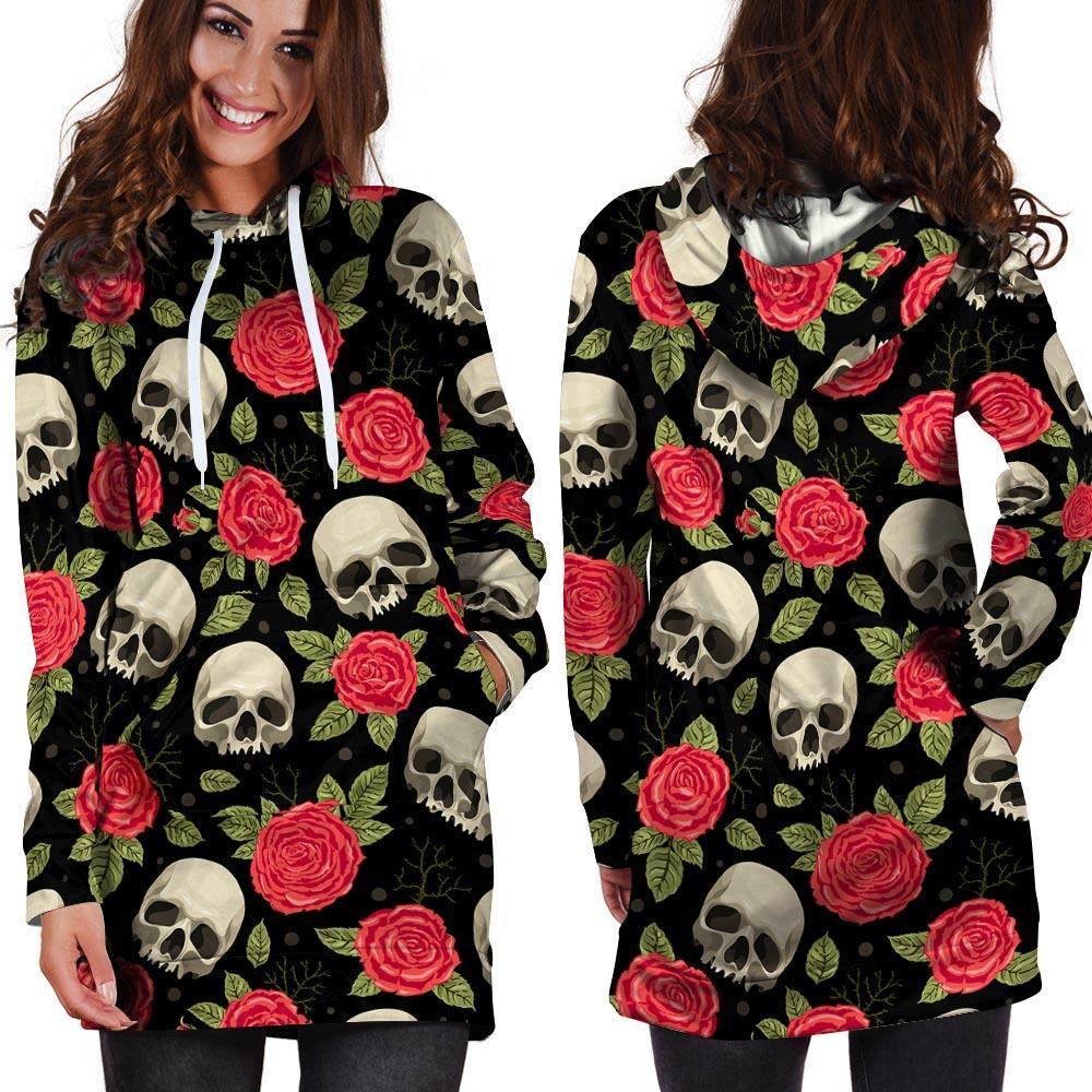 Rose Skull Hoodie Dress-grizzshop