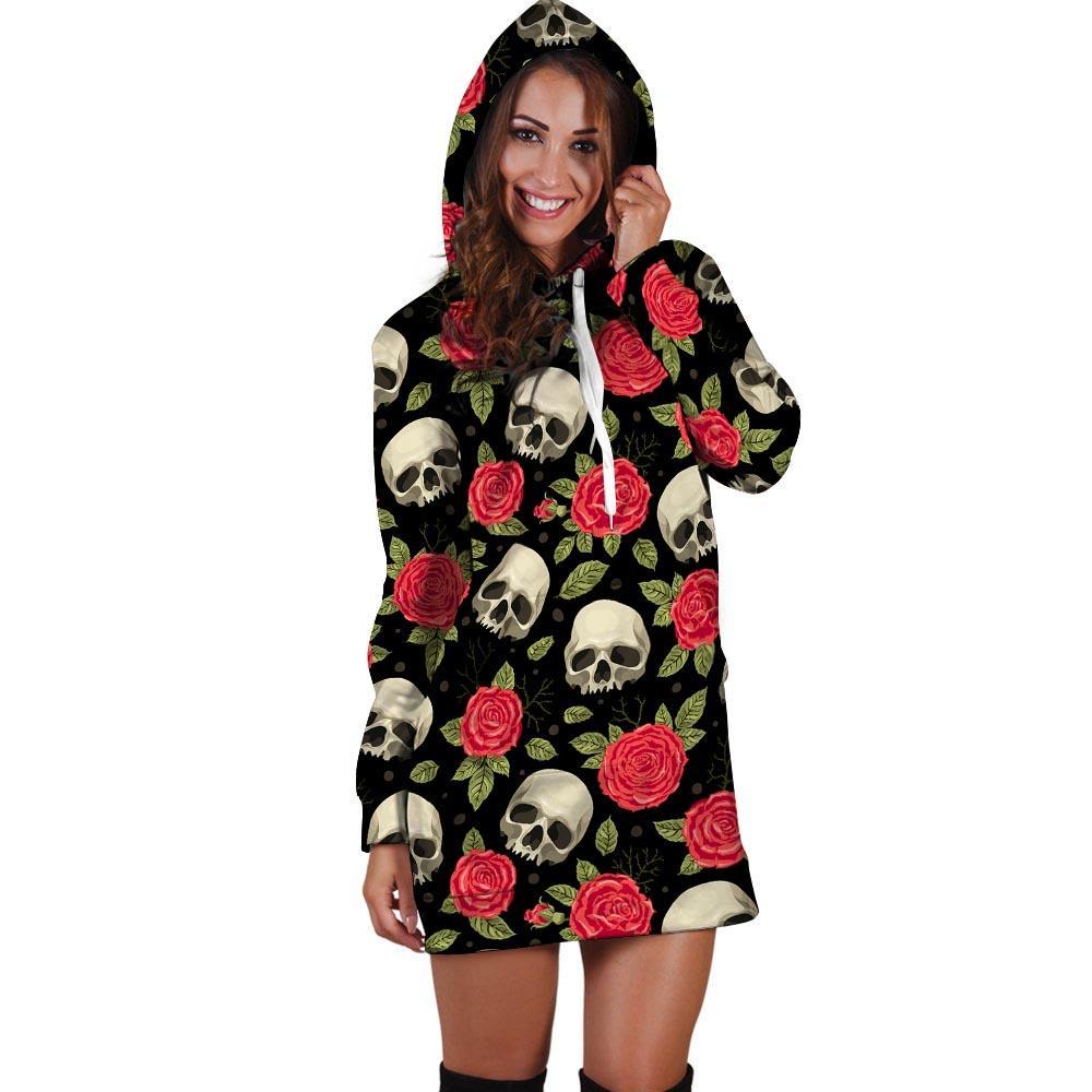 Rose Skull Hoodie Dress-grizzshop