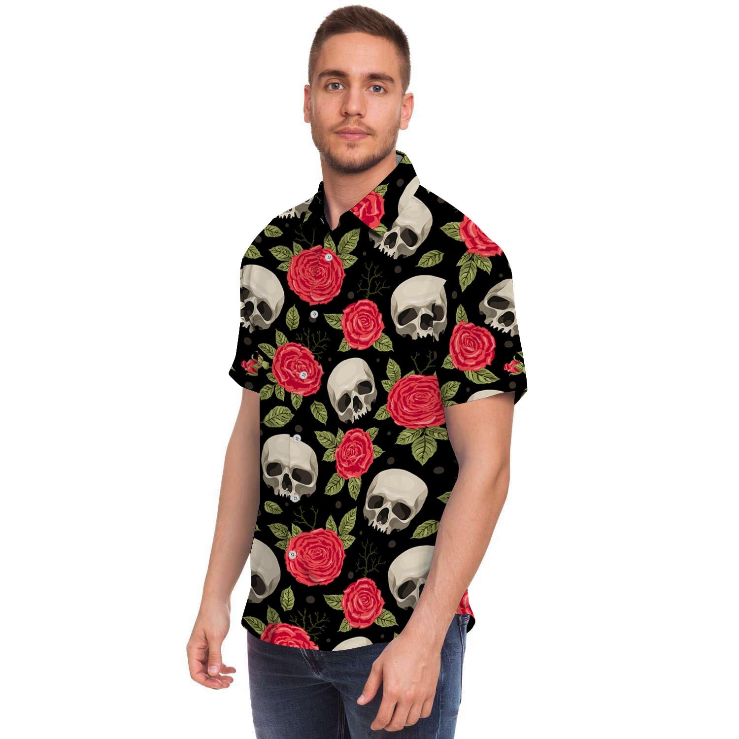 Rose Skull Men's Short Sleeve Shirt-grizzshop