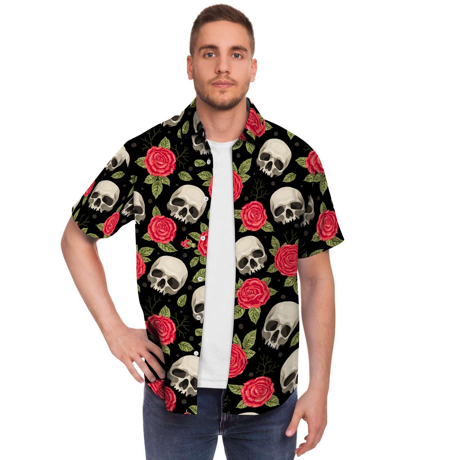 Rose Skull Men's Short Sleeve Shirt-grizzshop