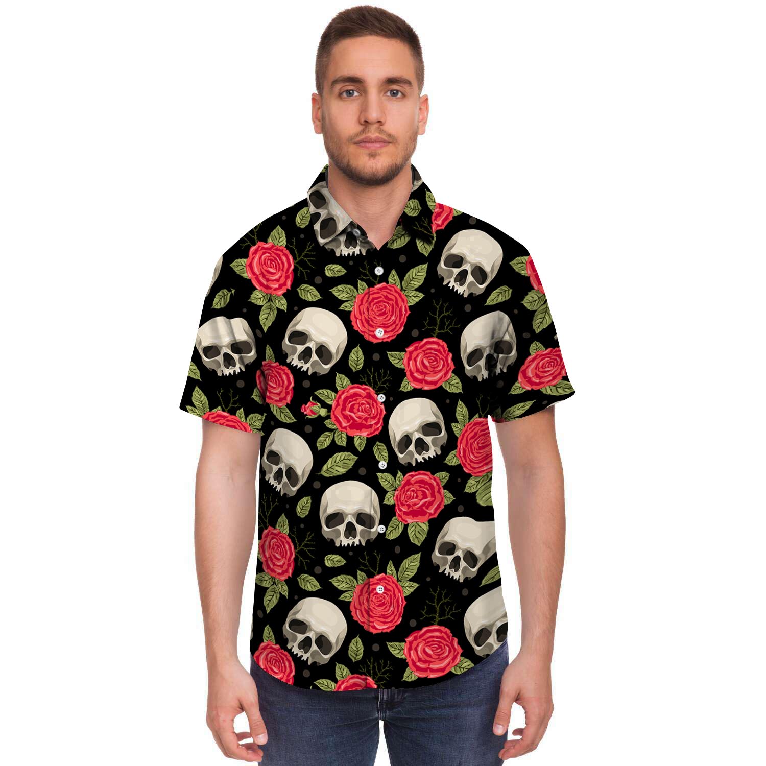 Rose Skull Men's Short Sleeve Shirt-grizzshop