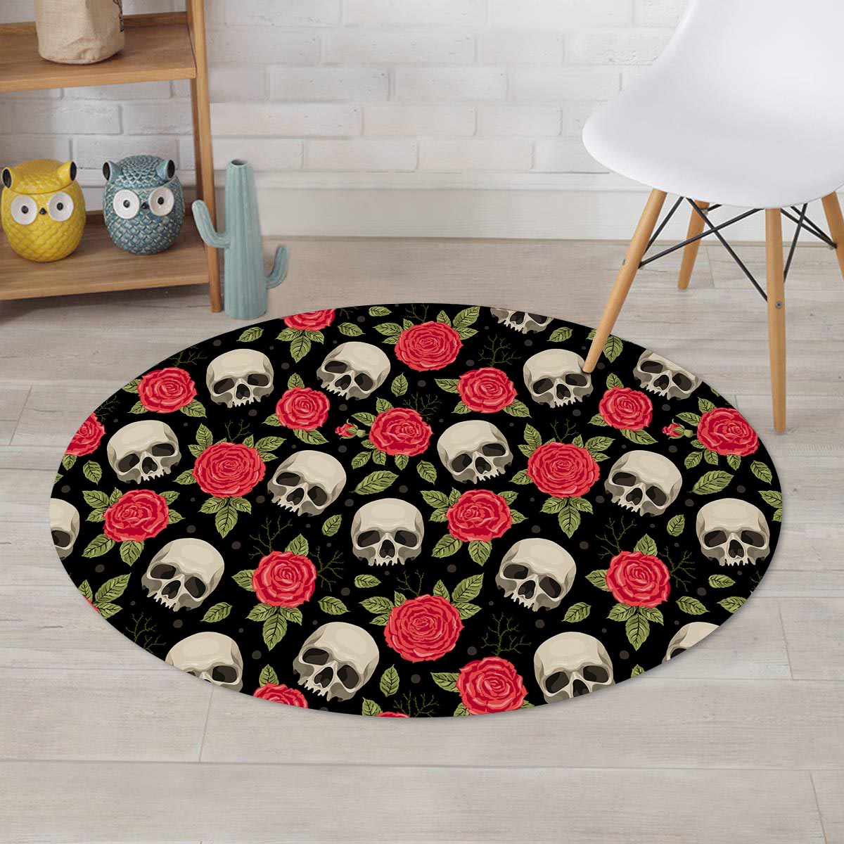 Rose Skull Round Rug-grizzshop