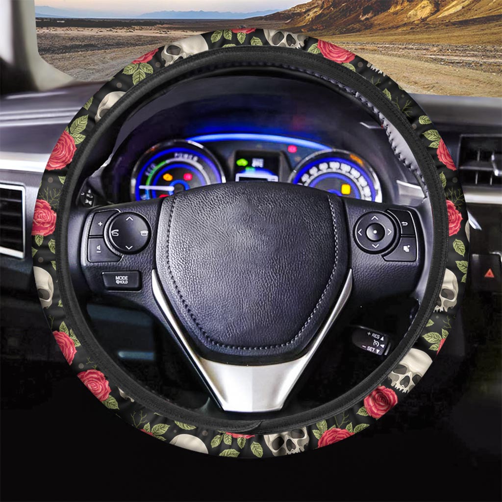 Rose Skull Steering Wheel Cover-grizzshop