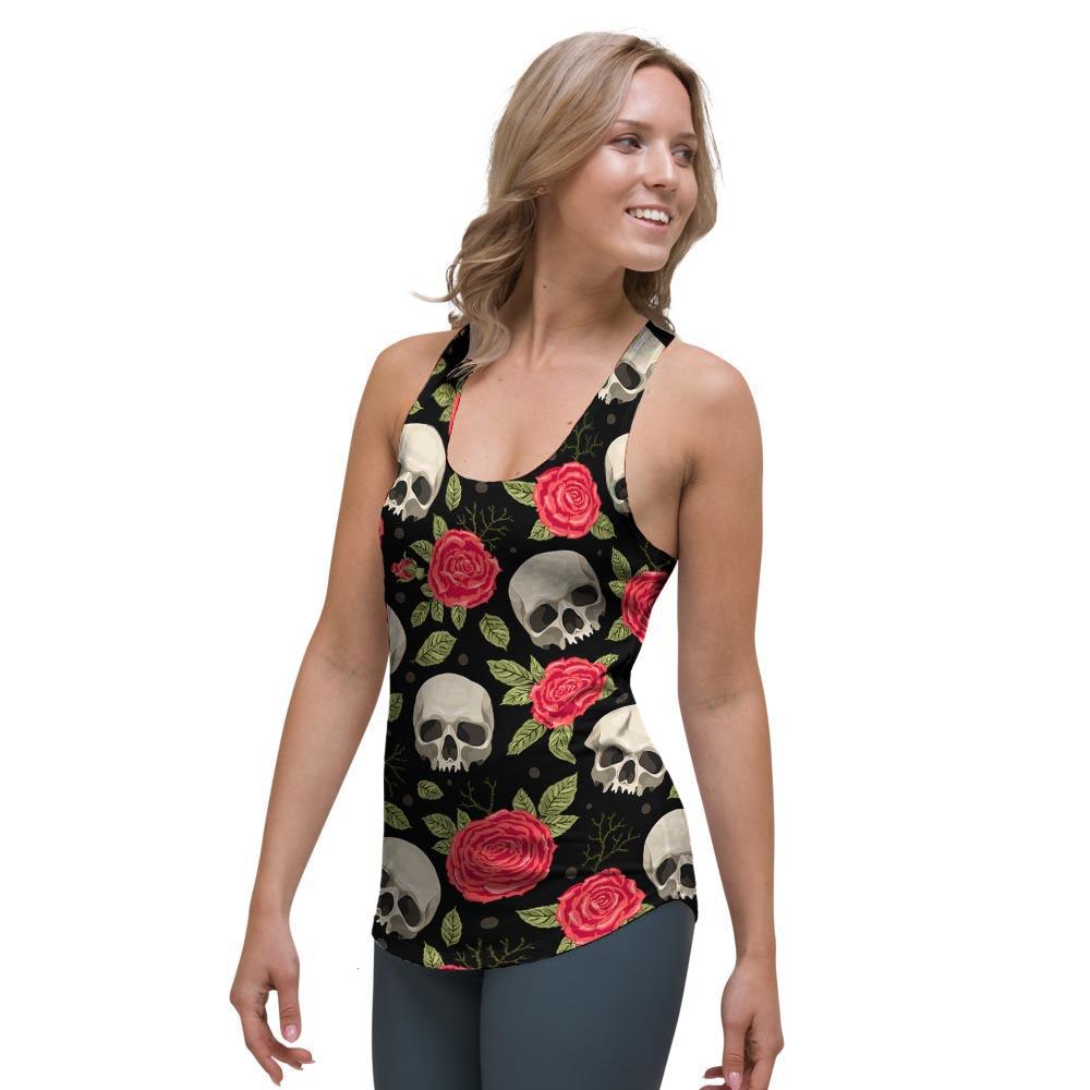 Rose Skull Women's Racerback Tank Top-grizzshop