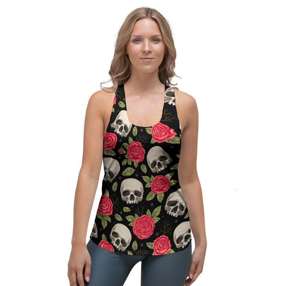 Rose Skull Women's Racerback Tank Top-grizzshop
