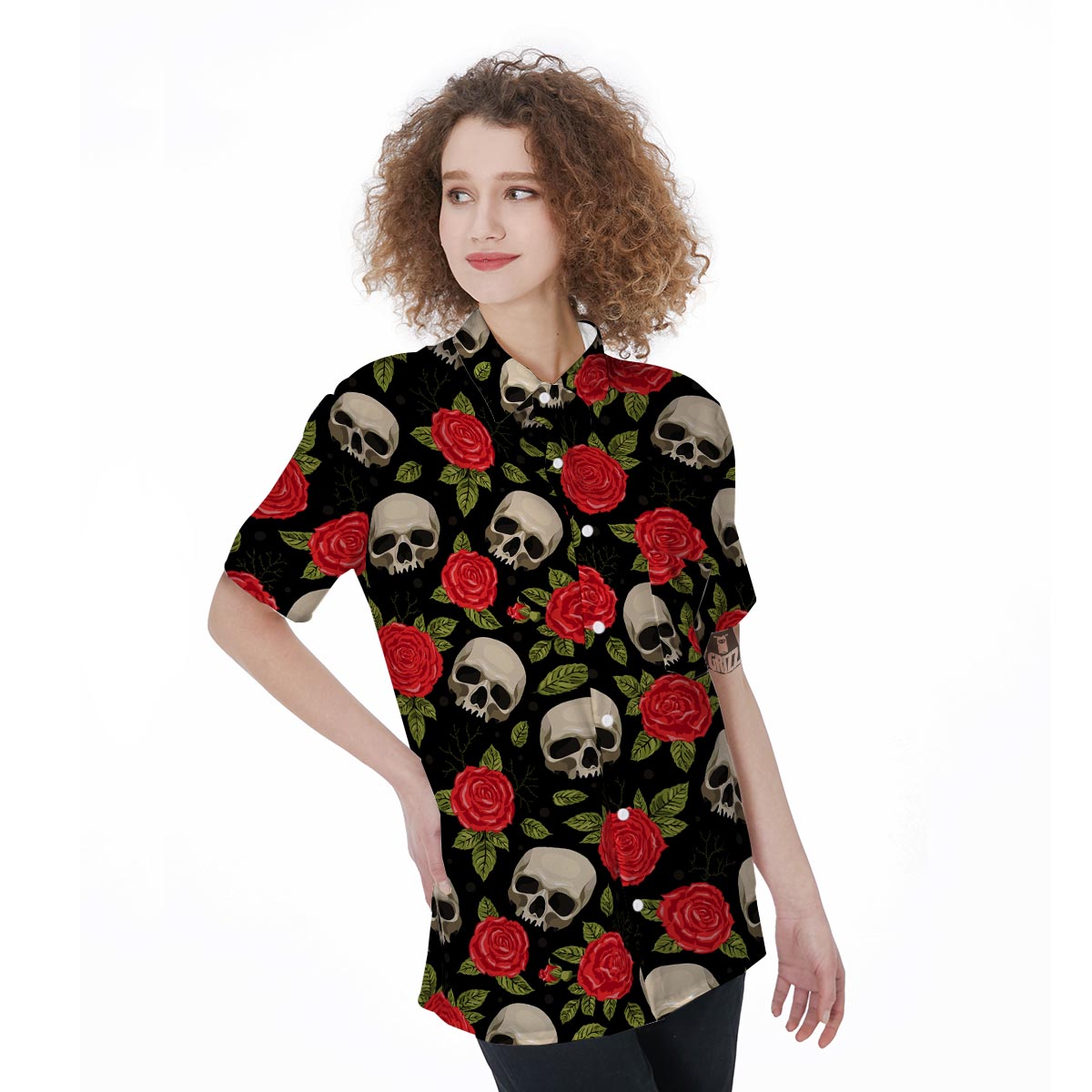 Rose Skull Women's Short Sleeve Shirts-grizzshop