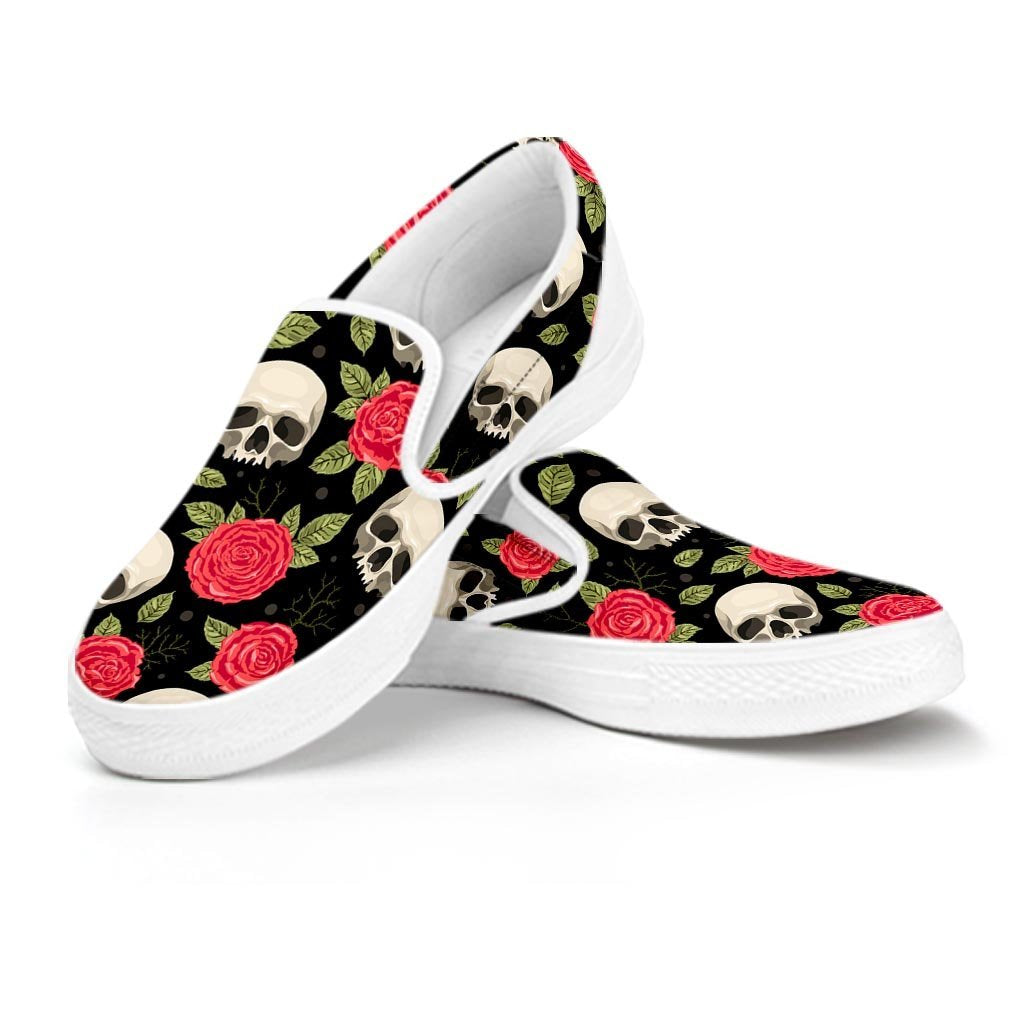 Rose Skull Women's Slip On Sneakers-grizzshop