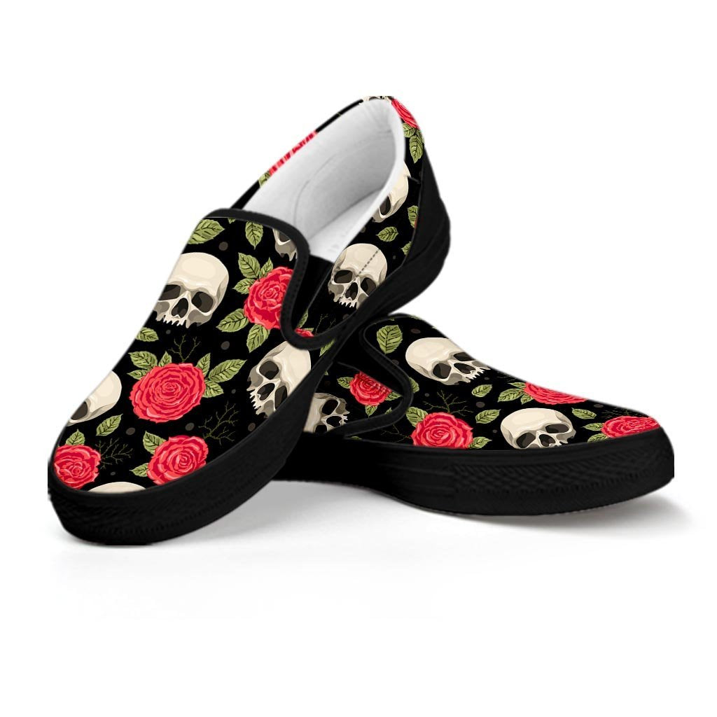 Rose Skull Women's Slip On Sneakers-grizzshop