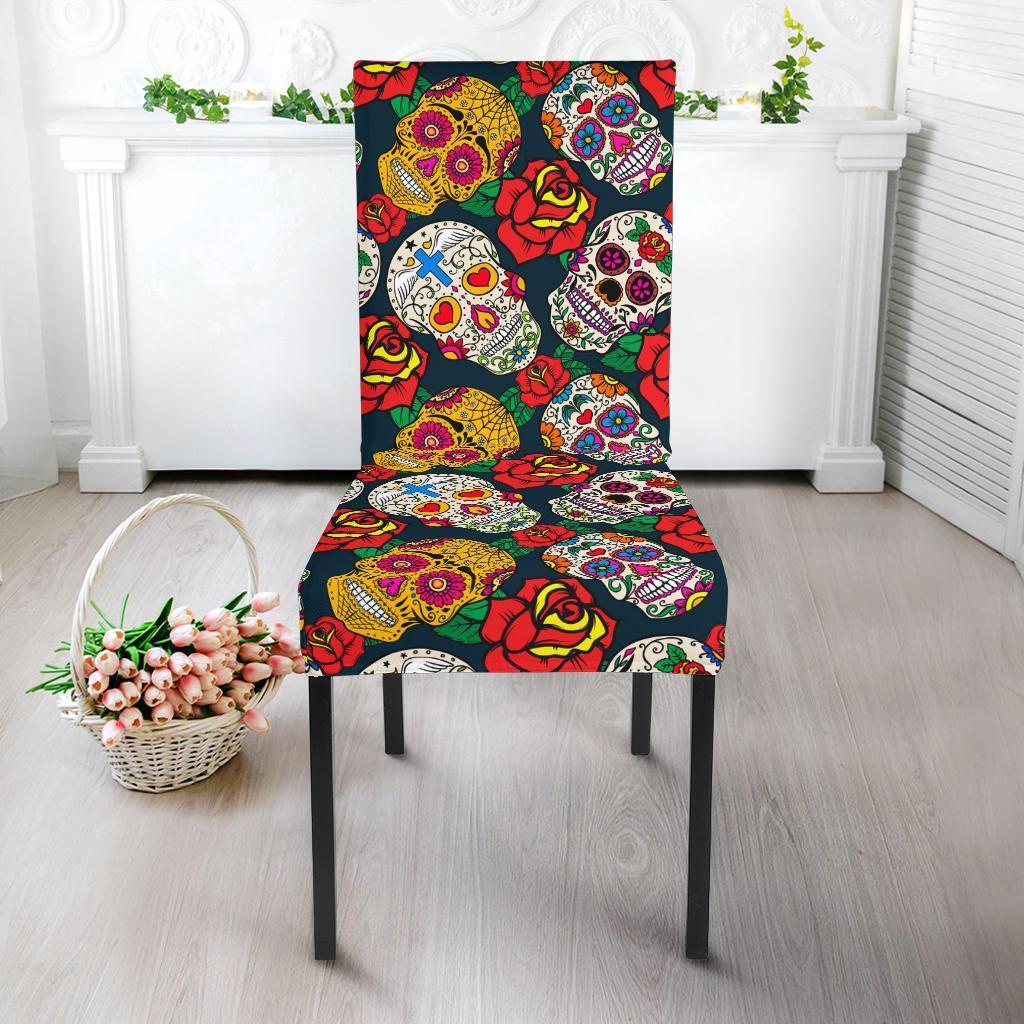 Rose Sugar Skull Skeleton Girly Floral Pattern Print Chair Cover-grizzshop