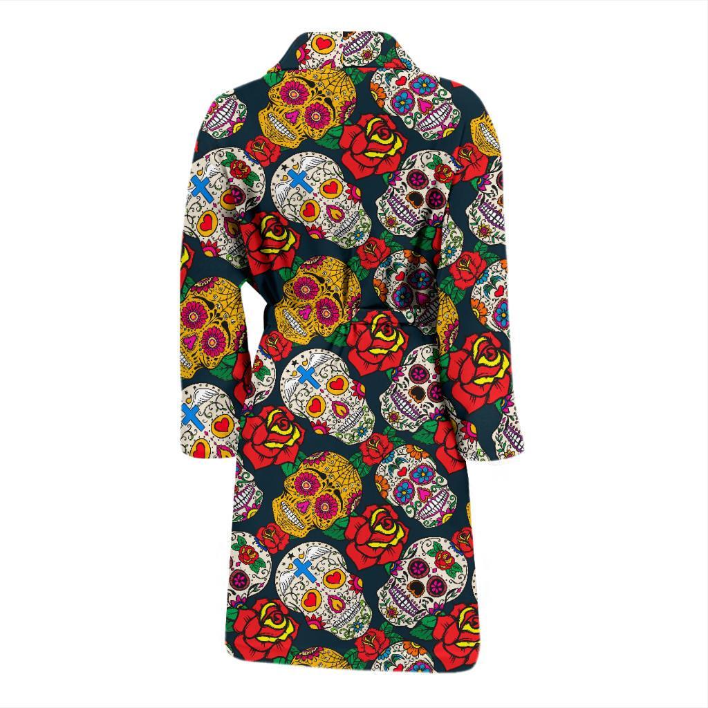 Rose Sugar Skull Skeleton Girly Floral Pattern Print Men Long Robe-grizzshop