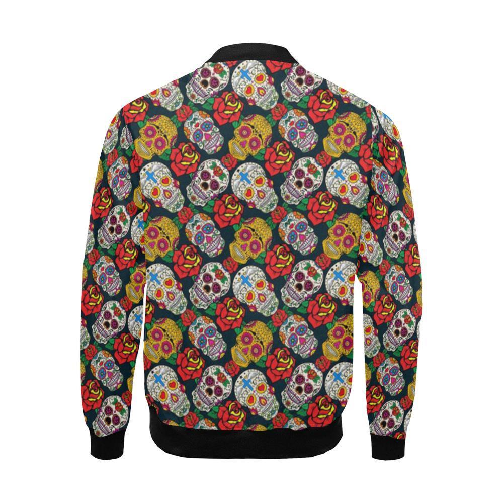 Rose Sugar Skull Skeleton Girly Floral Pattern Print Men's Bomber Jacket-grizzshop