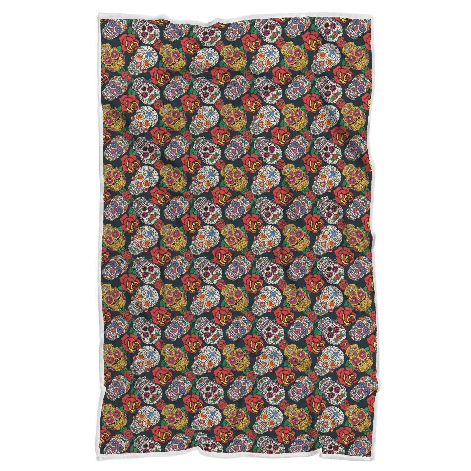 Rose Sugar Skull Skeleton Girly Floral Pattern Print Throw Blanket-grizzshop