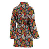 Rose Sugar Skull Skeleton Girly Floral Pattern Print Women Long Robe-grizzshop