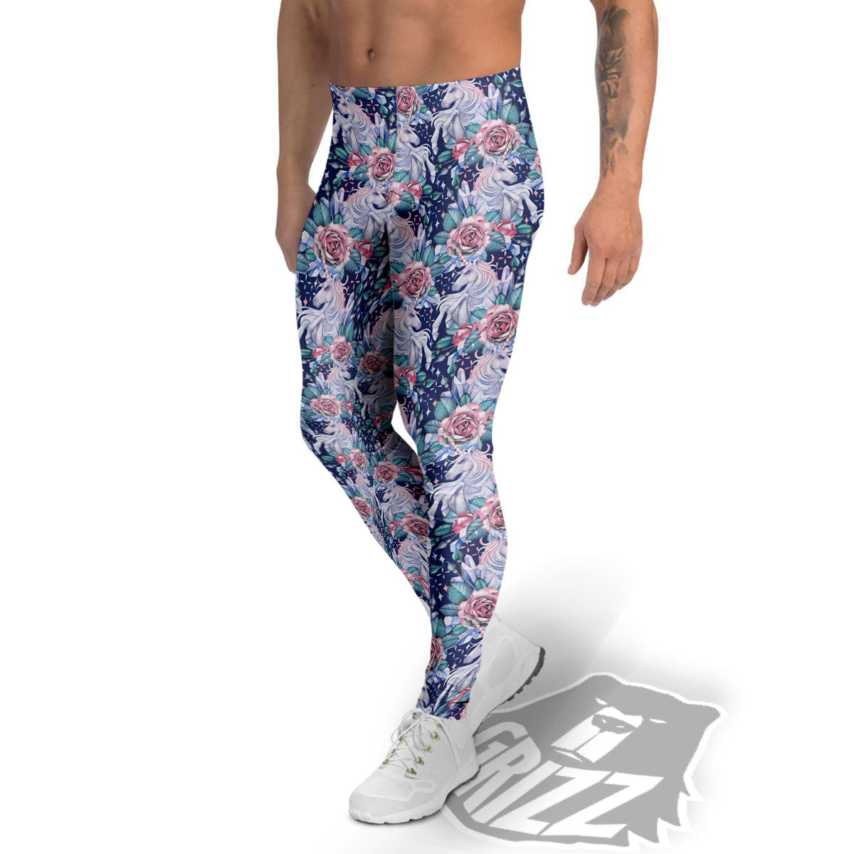 Rose Unicorn Blue Fairy Print Pattern Men's Leggings-grizzshop