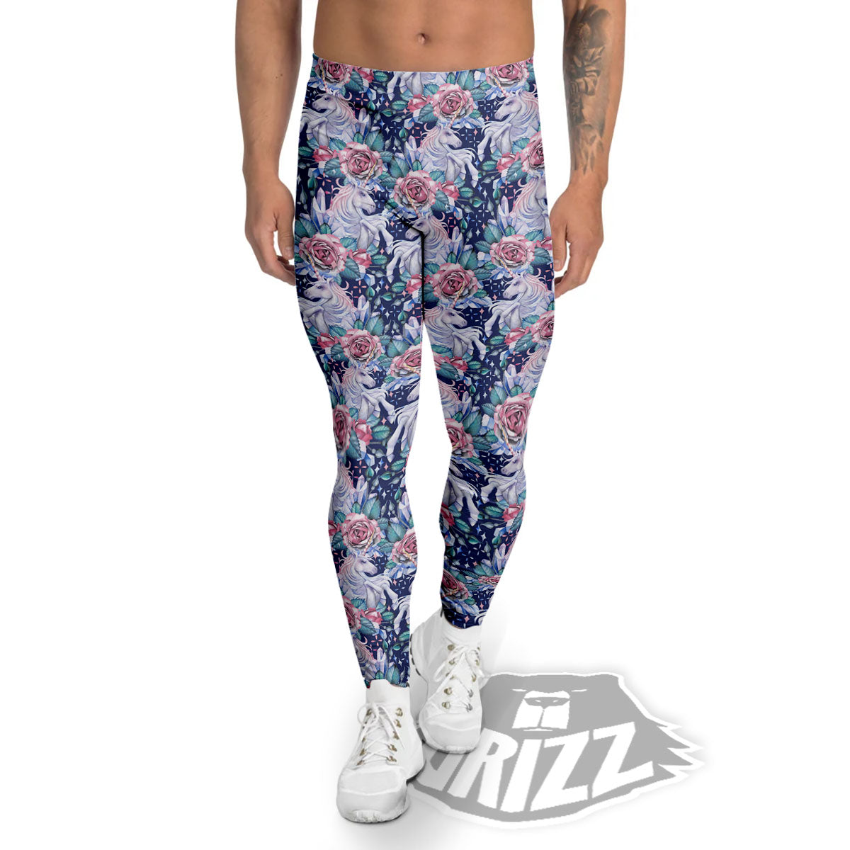 Rose Unicorn Blue Fairy Print Pattern Men's Leggings-grizzshop