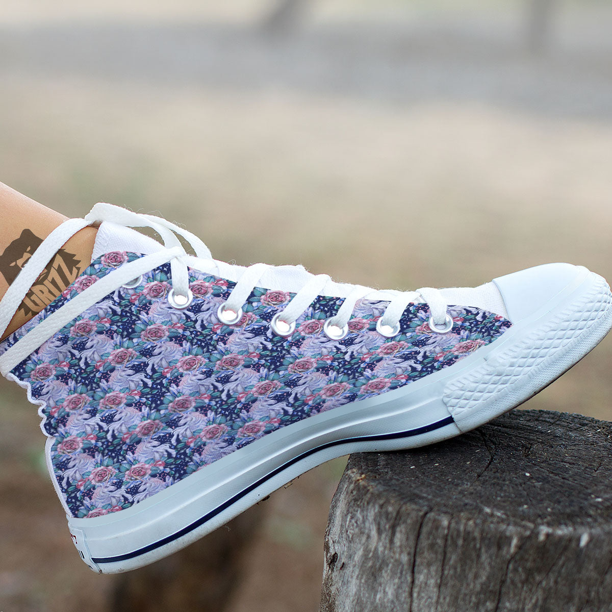 Rose Unicorn Blue Fairy Print Pattern White High Top Shoes-grizzshop