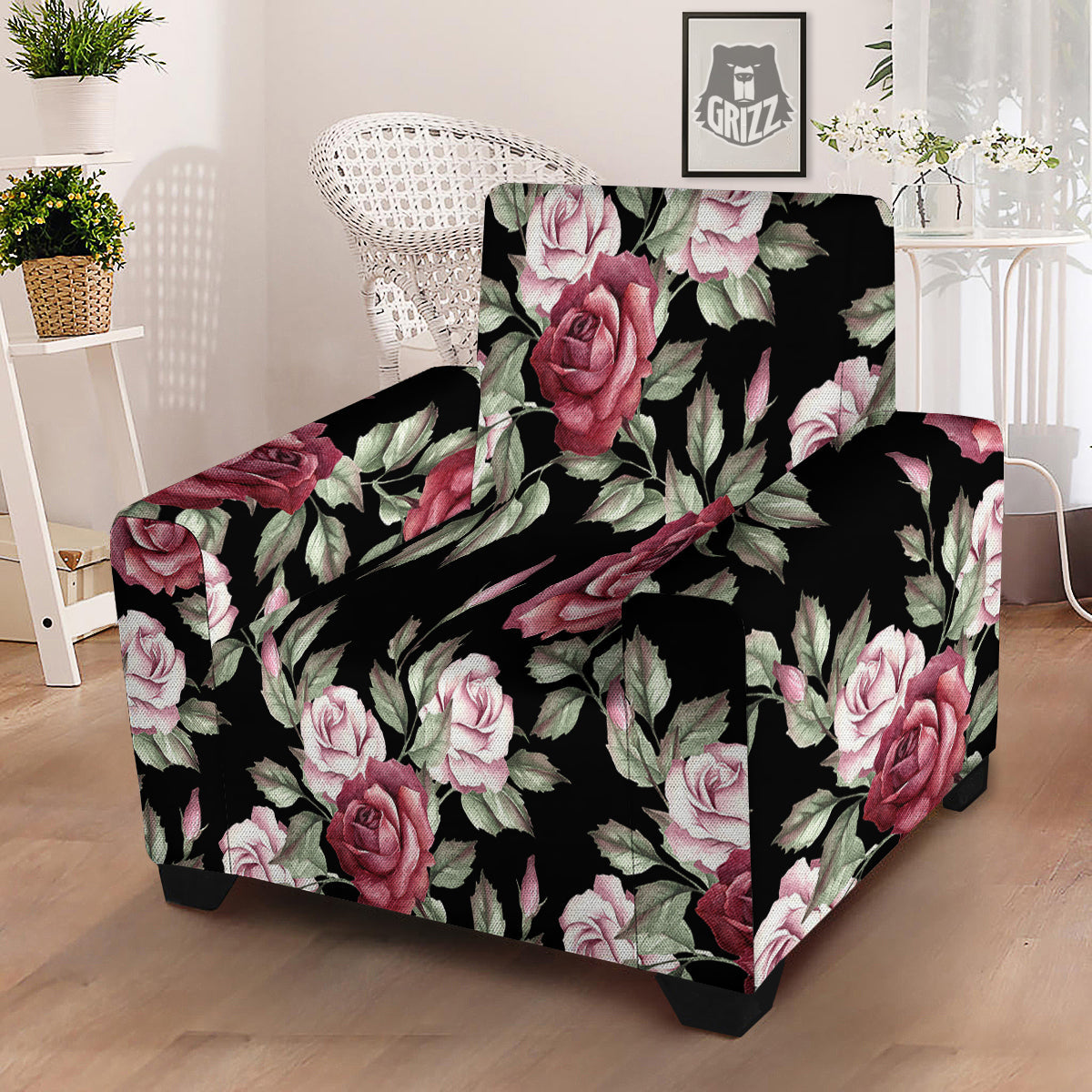 Rose Valentine's Day Print Pattern Armchair Slipcover-grizzshop