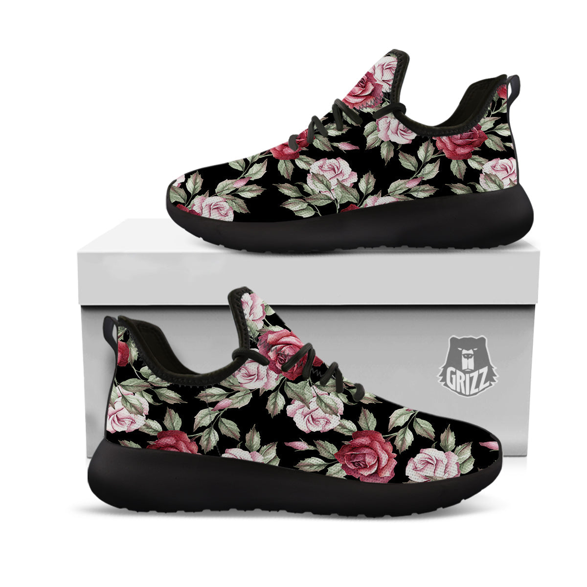 Rose Valentine's Day Print Pattern Black Athletic Shoes-grizzshop