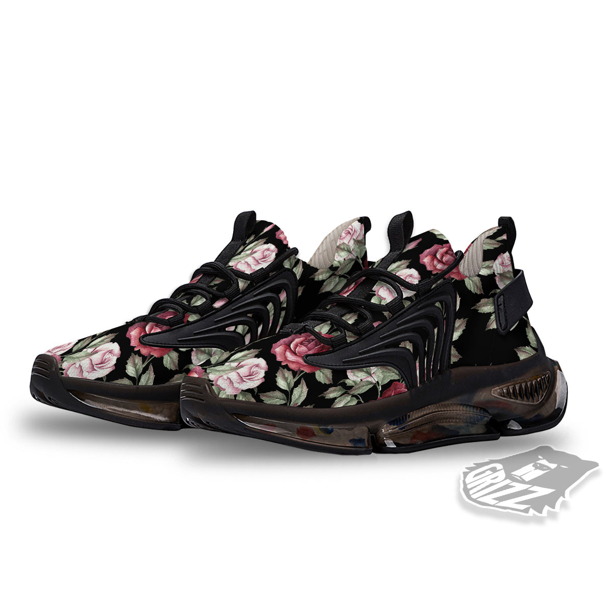 Rose Valentine's Day Print Pattern Black Gym Shoes-grizzshop