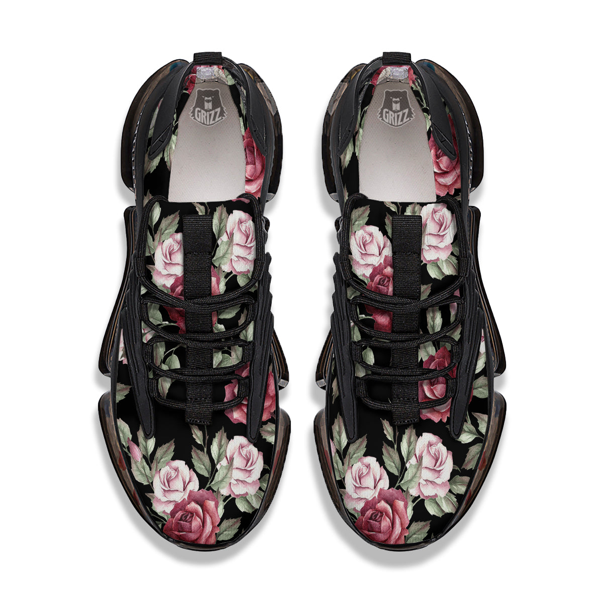 Rose Valentine's Day Print Pattern Black Gym Shoes-grizzshop