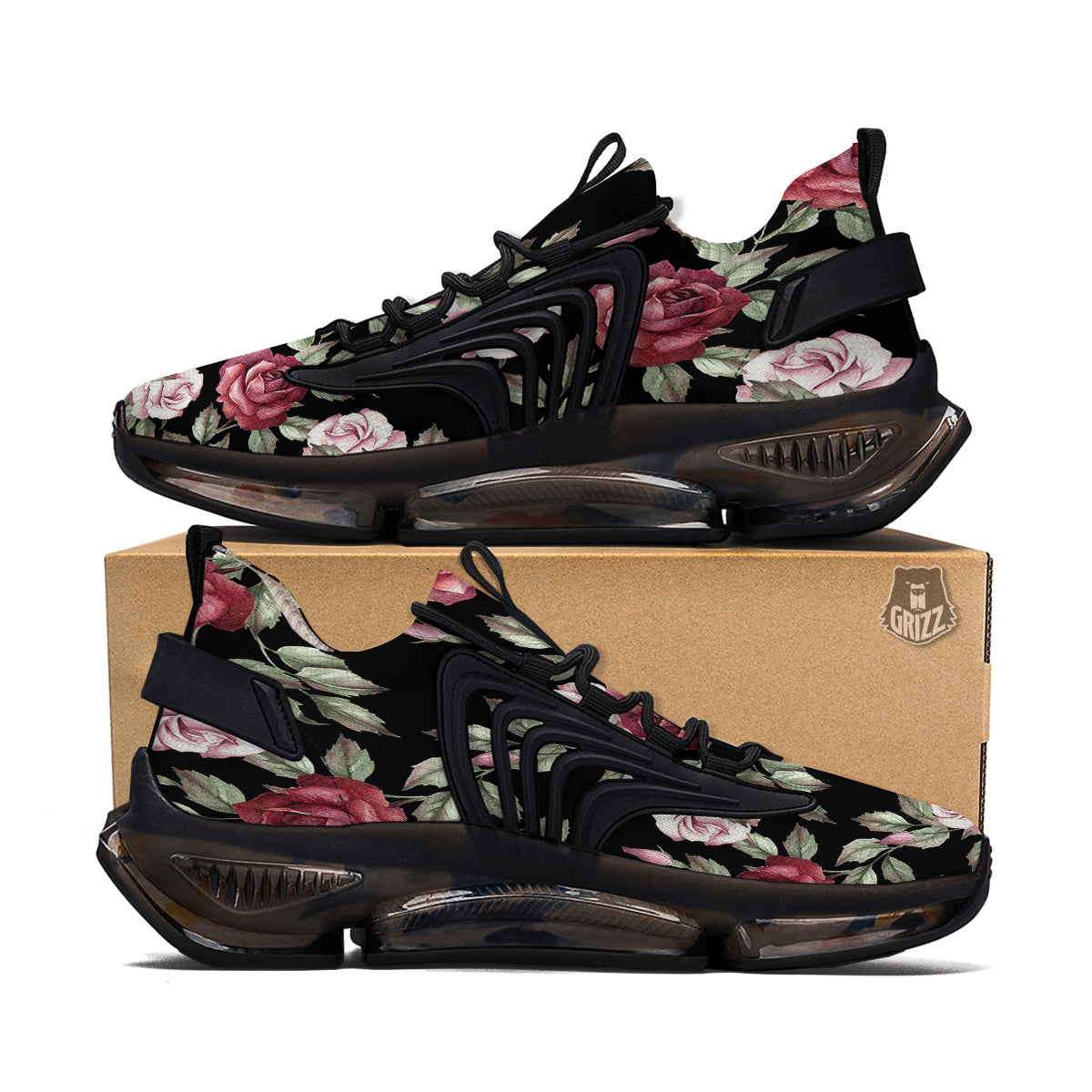 Rose Valentine's Day Print Pattern Black Gym Shoes-grizzshop